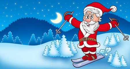 Image showing Landscape with skiing Santa Claus