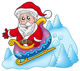 Image showing Happy Santa Claus on sledge