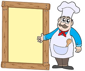 Image showing Chef with wooden panel