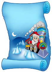 Image showing Blue parchment with Santa in train