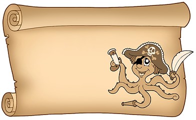 Image showing Old parchment with pirate octopus