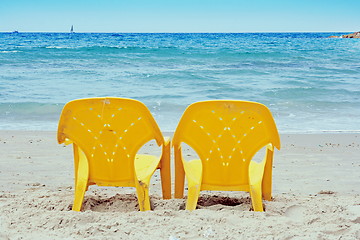 Image showing The chairs on the beach