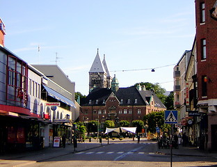 Image showing View of City streets and cathedral towers, Lund, Sweden