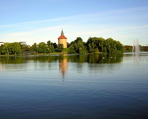 Image showing Pilsdammen lake and fountains, Malmö south sweden