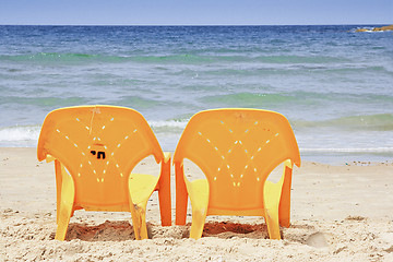 Image showing The chairs on the beach