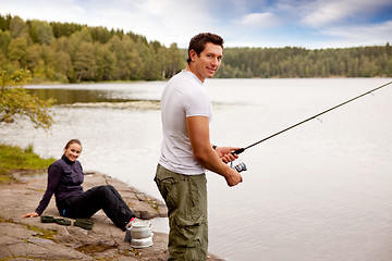 Image showing Fishing on Camping Trip