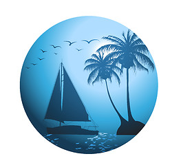 Image showing Summer background with palm trees and a yacht