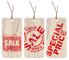 Image showing Set of  sale crumpled paper tags