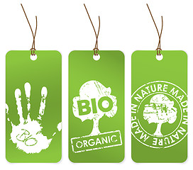 Image showing Set of three green tags for organic