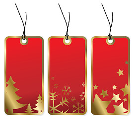Image showing Red Christmas tags with golden borders