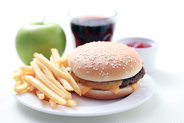 Image showing cheeseburger and french fries