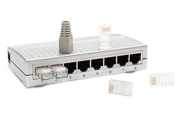 Image showing Eight port switch and connecters