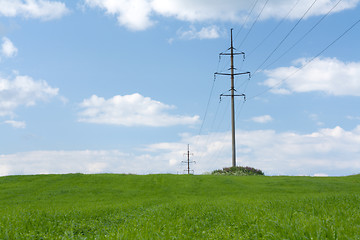 Image showing High-tension poles