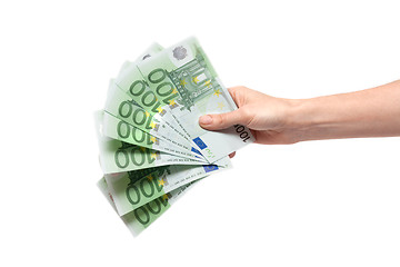 Image showing One hundred euro in feminine hand