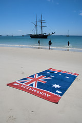 Image showing Australia Flag in Whitehaven Beach, Queensland, Australia, Augus