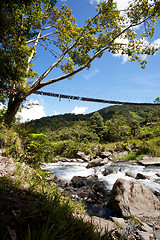 Image showing Mountain River with Hanging Bridge