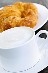 Image showing Latte coffee and croissant