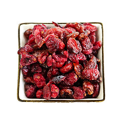 Image showing Bowl of dried cranberries