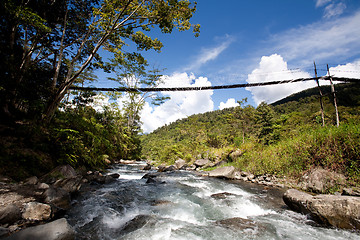 Image showing Mountain River with Hanging Bridge