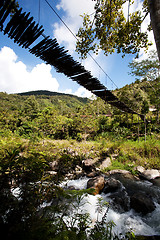 Image showing Mountain River with Hanging Bridge