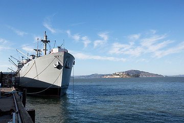 Image showing War Ship at Dock