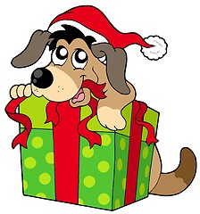 Image showing Cute dog in Santas hat