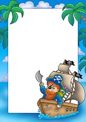 Image showing Frame with pirate sailing on ship