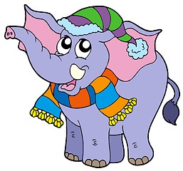 Image showing Elephant in winter clothes