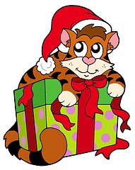 Image showing Cute cat in Santas hat