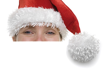 Image showing Woman in Santa Hat with Sign