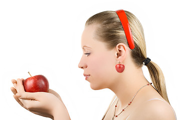 Image showing Lovely woman with apple