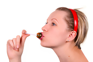 Image showing girl sucking lollipop