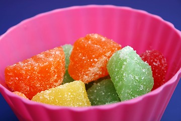 Image showing Pink bowl of sugar candy