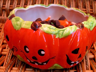 Image showing Pumpkin bowl with candy corn