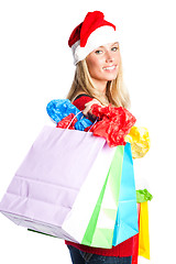 Image showing Christmas shopping santa girl