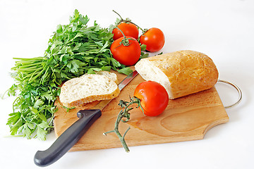 Image showing Healthy food. Vegetables and bread