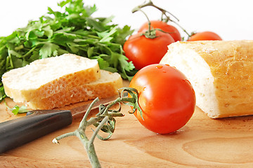 Image showing Healthy food. Vegetables and bread