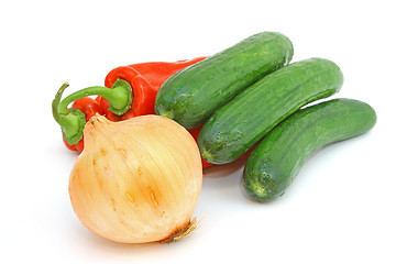 Image showing Tasty kitchen. Fresh vegetables isolated on white