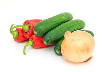 Image showing Tasty kitchen. Fresh vegetables isolated on white