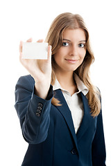 Image showing Beautiful woman holding a business card