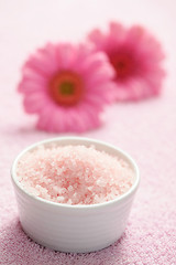 Image showing bath salt with gerbera