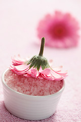 Image showing bath salt with gerbera