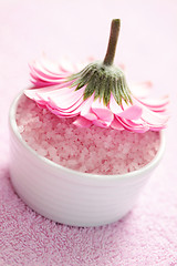 Image showing bath salt with gerbera