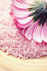 Image showing bath salt with gerbera