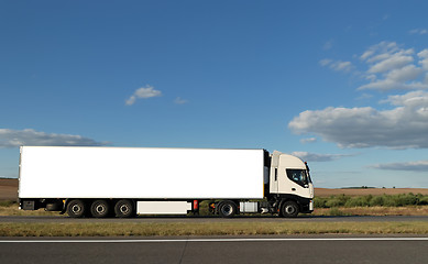 Image showing Long white truck on highway