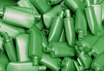 Image showing Heap of green plastic bottles