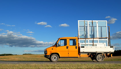 Image showing Truck delivering double-glazed winows