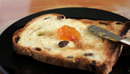 Image showing raisin toast with apricot jam