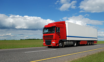 Image showing red lorry with white trailer 