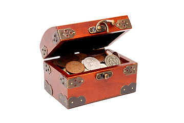 Image showing box with coins over white